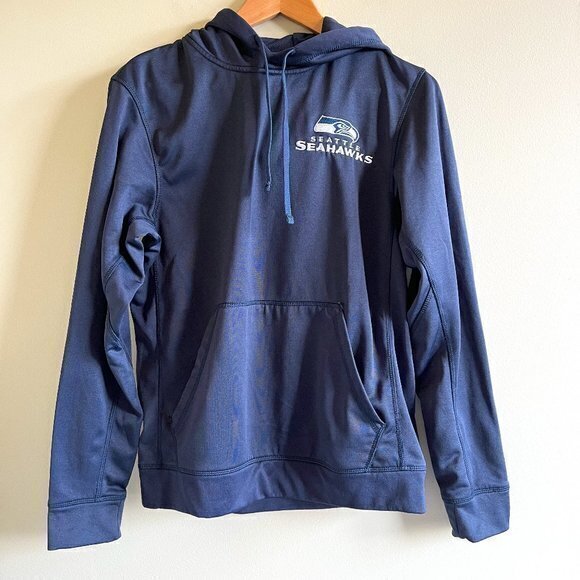 NFL TEAM SEATTLE SEAHAWKS NAVY BLUE POCKET HOODIE SWEATSHIRT TOP MENS SIZE S - Picture 1 of 5
